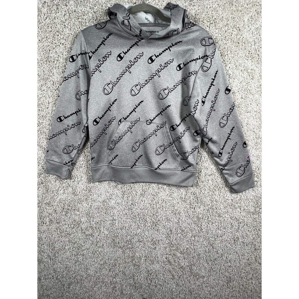 Champion Boys Girls Hoodie 10-12 Gray All Over Spellout